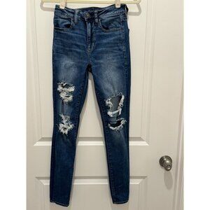 American Eagle Jeans Size 6 Women's Long Medium Wash Hi Rise Ripped Jegging